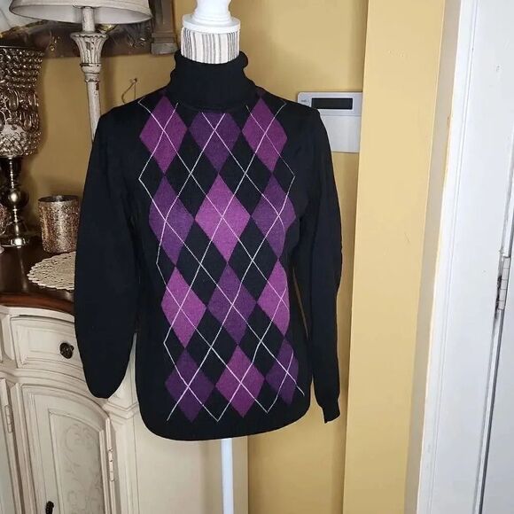 Charter Club wool purple and black turtleneck sweater size M - Picture 1 of 2